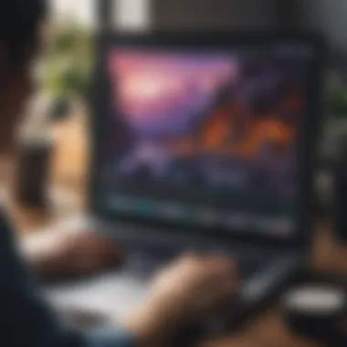 A user engaging with Pixlr on a laptop, illustrating its accessibility