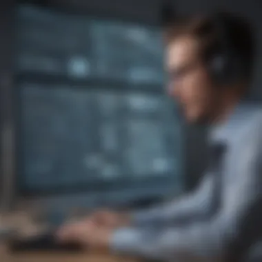 Business Engagement with Text-to-Speech Software A business setting where employees engage with text-to-speech software to improve productivity.