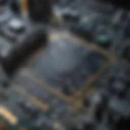 An intricate layout of a printed circuit board showcasing various components