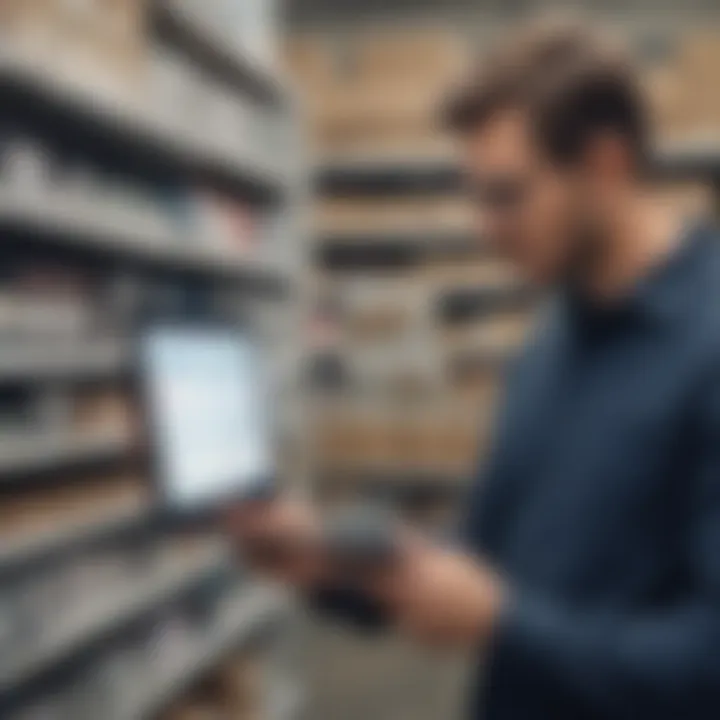 A business owner analyzing inventory data on a tablet