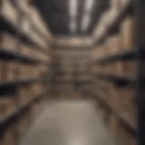 A well-organized stockroom displaying various products