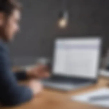 A business professional reviewing a plagiarism report on a laptop