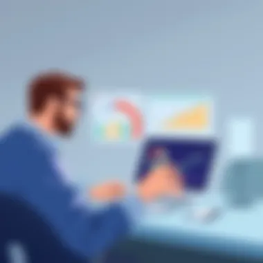 Landlord analyzing rental property data with software